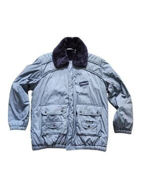 VINTAGE Pan Am Traveller Chic flight jacket faux fur lining blue size 46